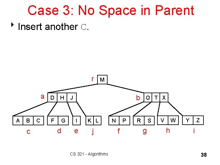 Case 3: No Space in Parent 8 Insert another C. r a A B