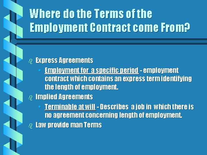 Where do the Terms of the Employment Contract come From? b b b Express