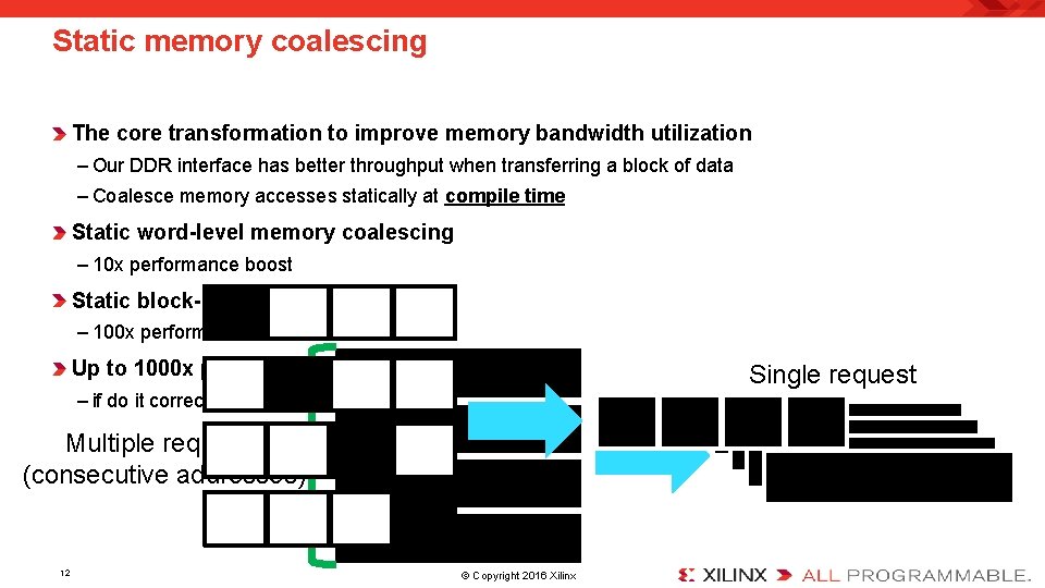 Static memory coalescing The core transformation to improve memory bandwidth utilization – Our DDR