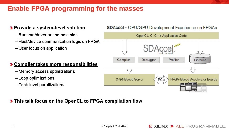Enable FPGA programming for the masses Provide a system-level solution – Runtime/driver on the