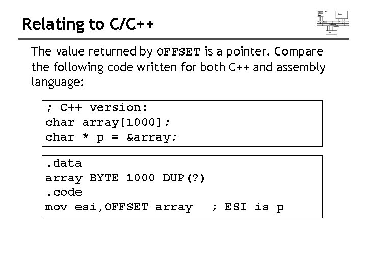 Relating to C/C++ The value returned by OFFSET is a pointer. Compare the following