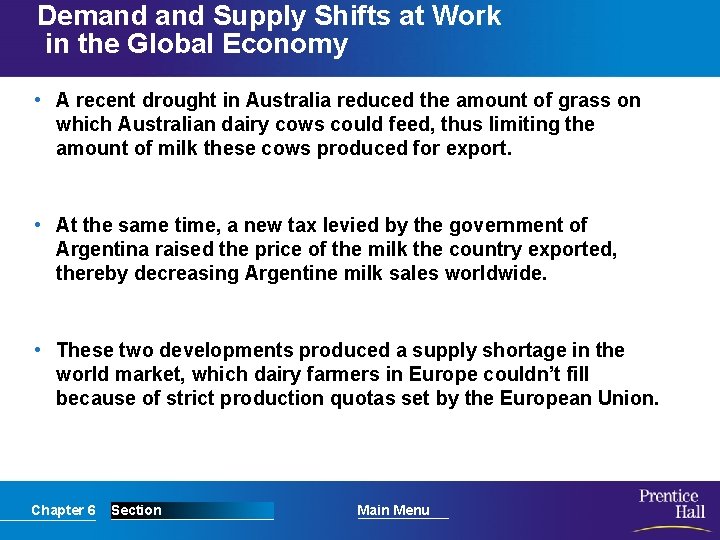 Demand Supply Shifts at Work in the Global Economy • A recent drought in