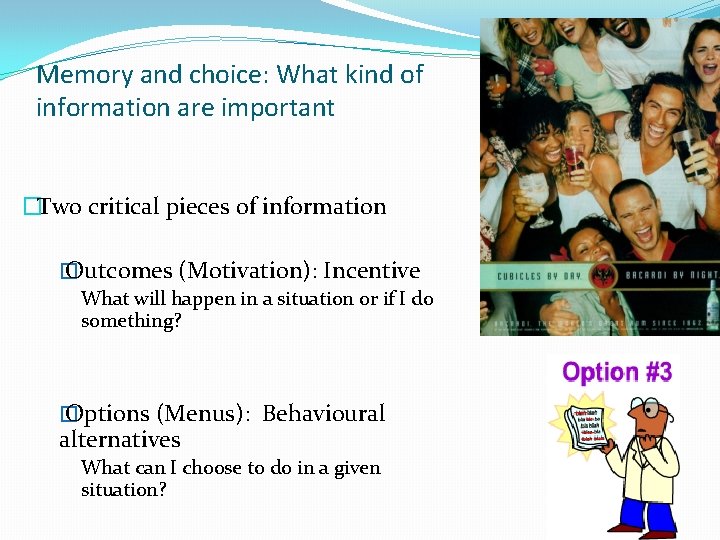 Memory and choice: What kind of information are important �Two critical pieces of information