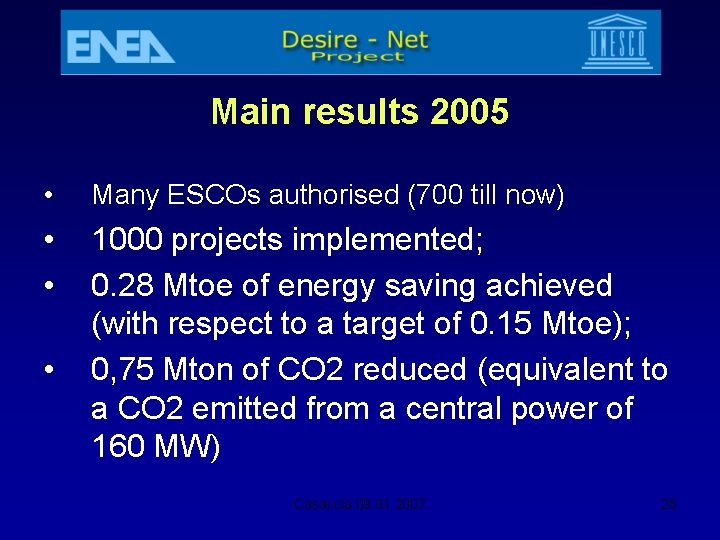 Main results 2005 • Many ESCOs authorised (700 till now) • • 1000 projects