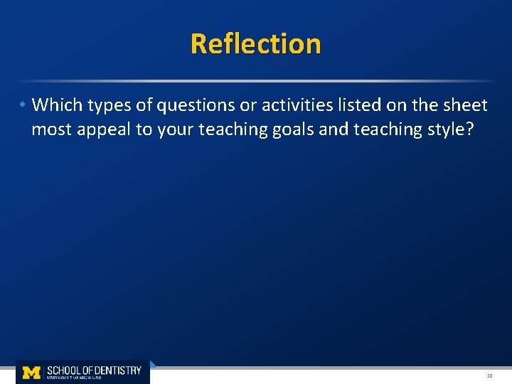  Reflection • Which types of questions or activities listed on the sheet most