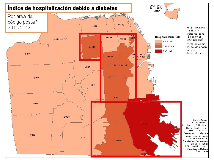 Índice de hospitalización debido a diabetes Por área de código postal* 2010 -2012 