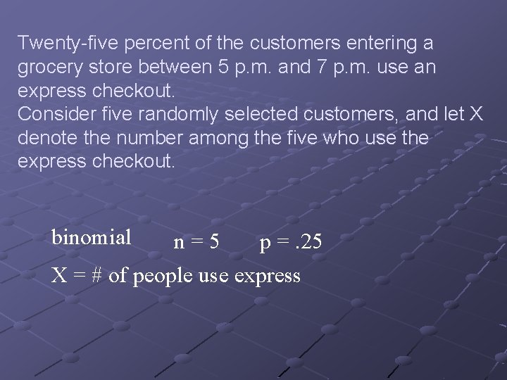 Twenty-five percent of the customers entering a grocery store between 5 p. m. and