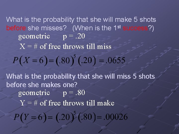 What is the probability that she will make 5 shots before she misses? (When