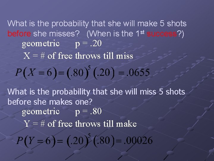 What is the probability that she will make 5 shots before she misses? (When