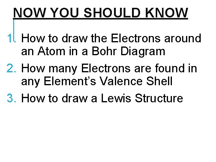 NOW YOU SHOULD KNOW 1. How to draw the Electrons around an Atom in