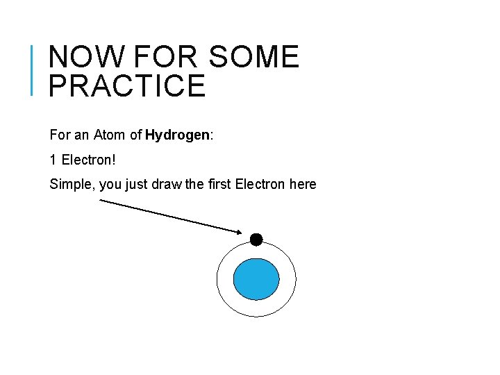 NOW FOR SOME PRACTICE For an Atom of Hydrogen: 1 Electron! Simple, you just