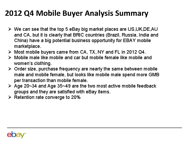 2012 Q 4 Mobile Buyer Analysis Summary Ø We can see that the top