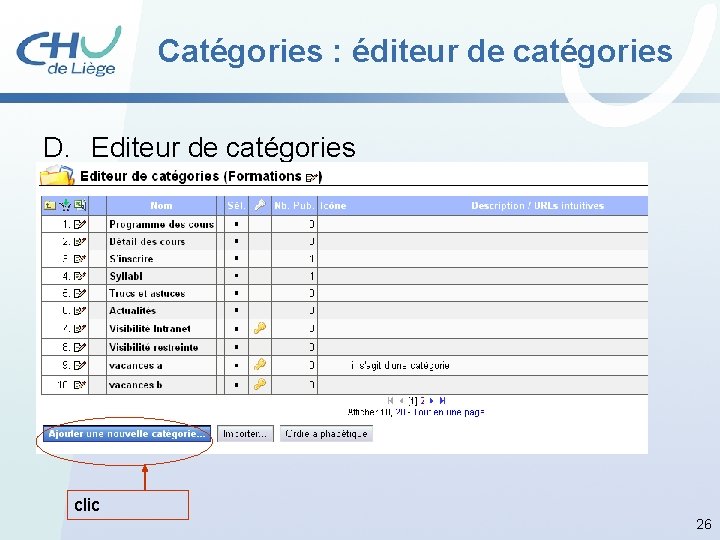 Catégories : éditeur de catégories D. Editeur de catégories clic 26 