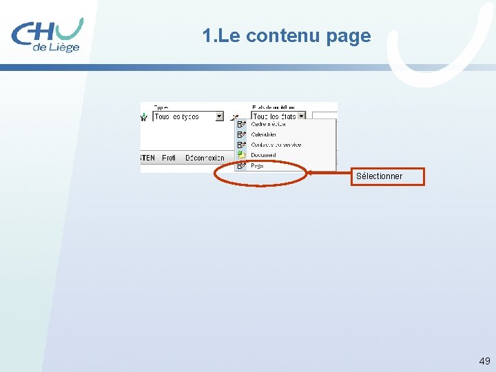 1. Le contenu page Sélectionner 49 