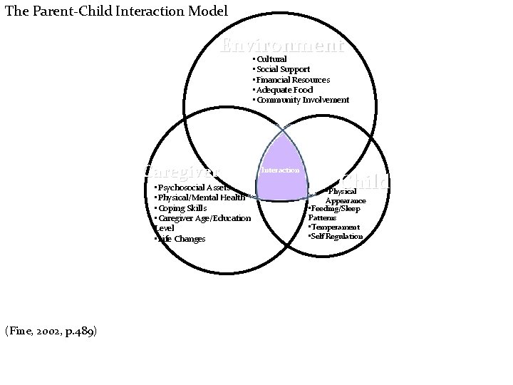 The Parent-Child Interaction Model Environment • Cultural • Social Support • Financial Resources •