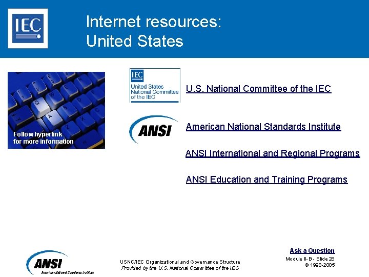 Internet resources: United States U. S. National Committee of the IEC Follow hyperlink for