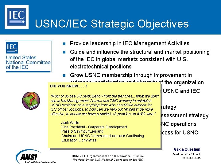 USNC/IEC Strategic Objectives n Provide leadership in IEC Management Activities n Guide and influence