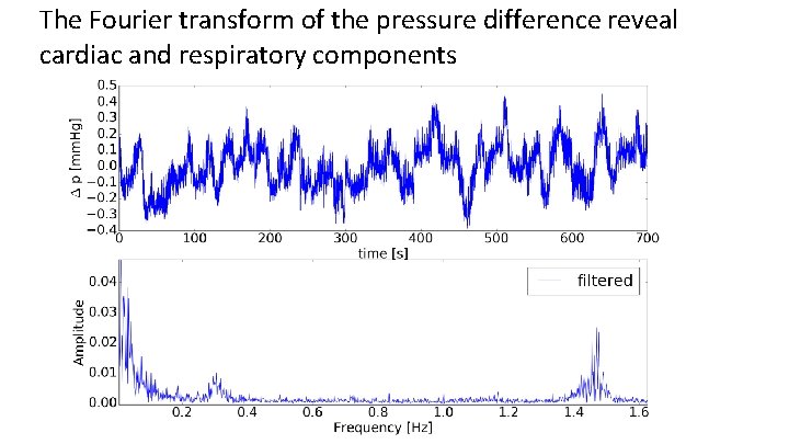 The Fourier transform of the pressure difference reveal cardiac and respiratory components 