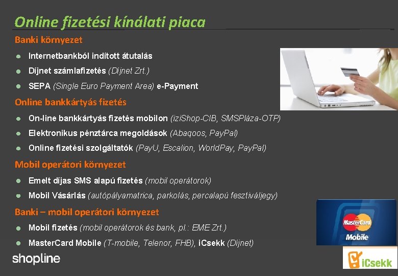 Online fizetési kínálati piaca Banki környezet Internetbankból indított átutalás Díjnet számlafizetés (Díjnet Zrt. )