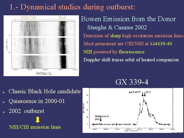 1. - Dynamical studies during outburst: NIII/CIII He. II Bowen Emission from the Donor