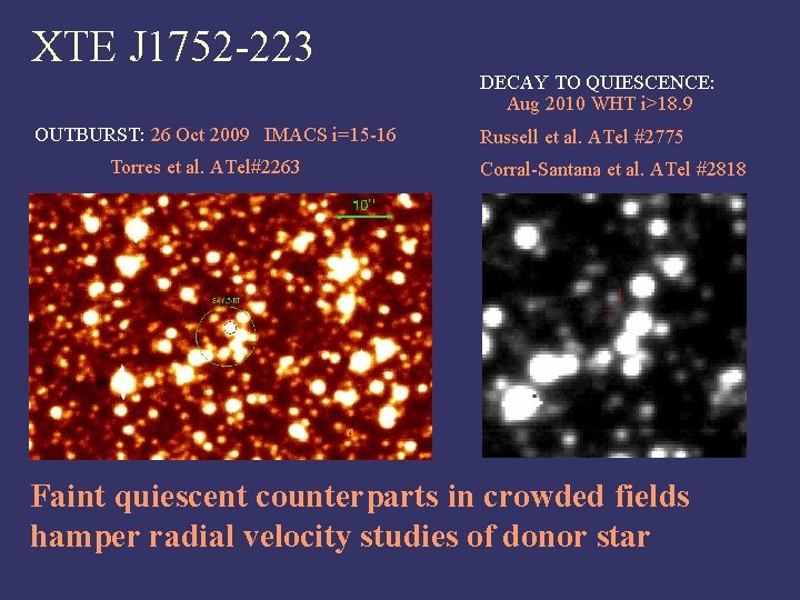 XTE J 1752 -223 DECAY TO QUIESCENCE: Aug 2010 WHT i>18. 9 OUTBURST: 26