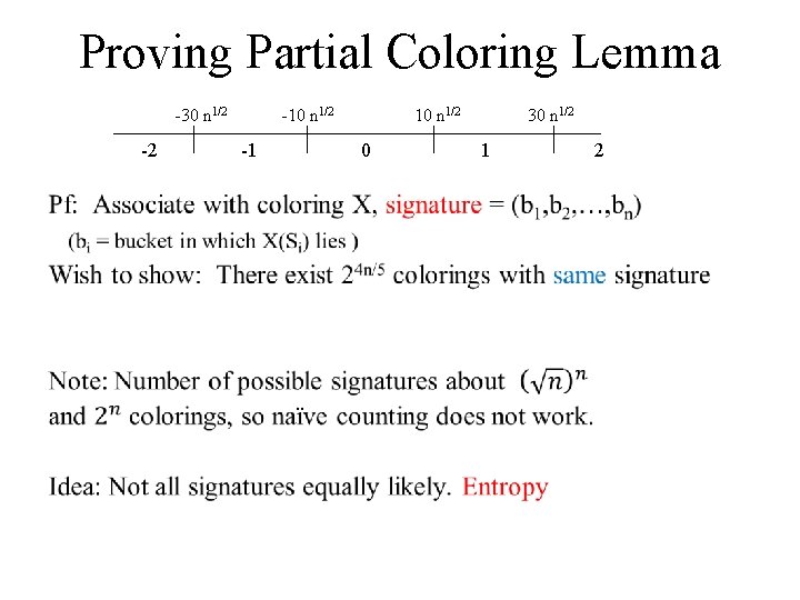 Proving Partial Coloring Lemma -30 n 1/2 -2 • -10 n 1/2 -1 10