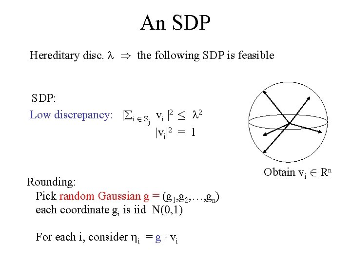 An SDP Hereditary disc. ) the following SDP is feasible SDP: Low discrepancy: |