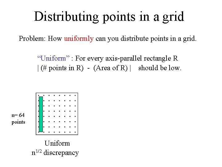 Distributing points in a grid Problem: How uniformly can you distribute points in a