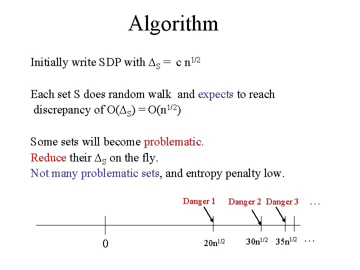 Algorithm Initially write SDP with S = c n 1/2 Each set S does