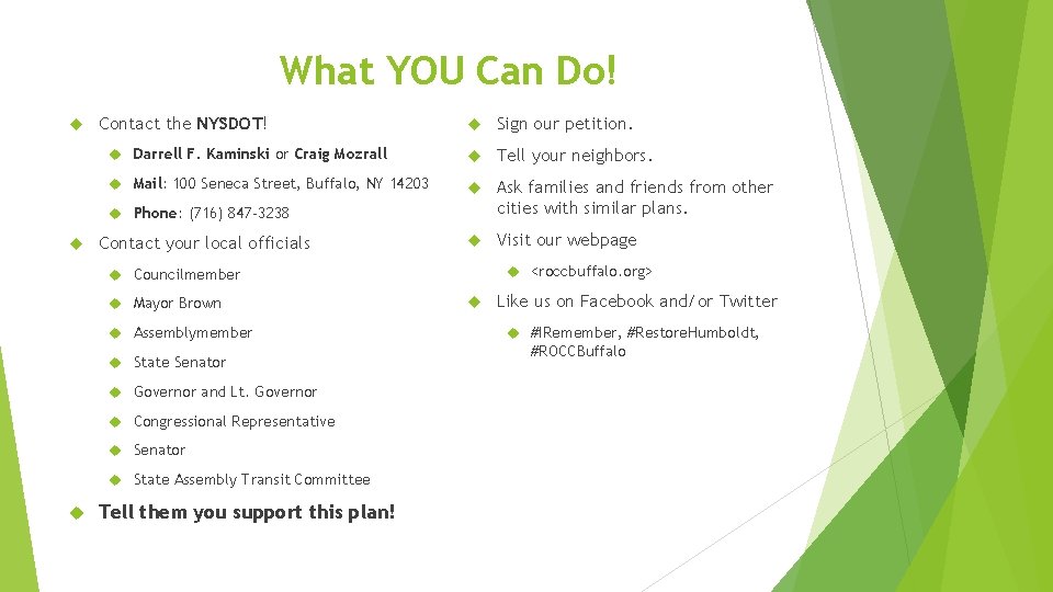 What YOU Can Do! Contact the NYSDOT! Sign our petition. Darrell F. Kaminski or