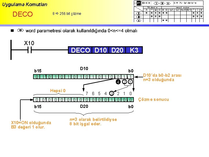 Uygulama Komutları DECO 8 256 bit çözme X 10 DECO D 10 D 20