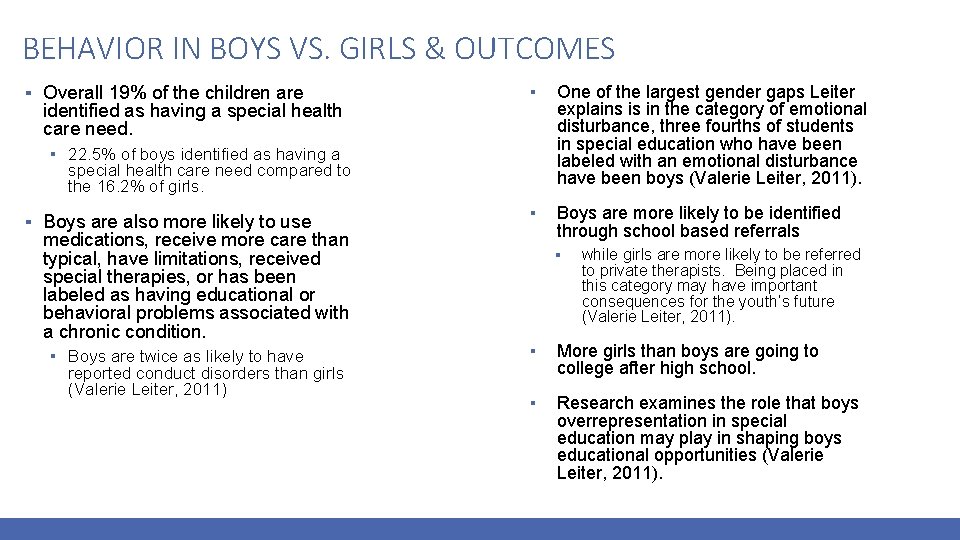 BEHAVIOR IN BOYS VS. GIRLS & OUTCOMES ▪ Overall 19% of the children are