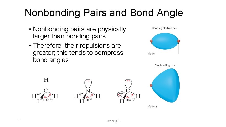 Nonbonding Pairs and Bond Angle • Nonbonding pairs are physically larger than bonding pairs.