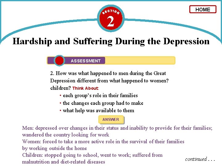 2 HOME Hardship and Suffering During the Depression ASSESSMENT 2. How was what happened
