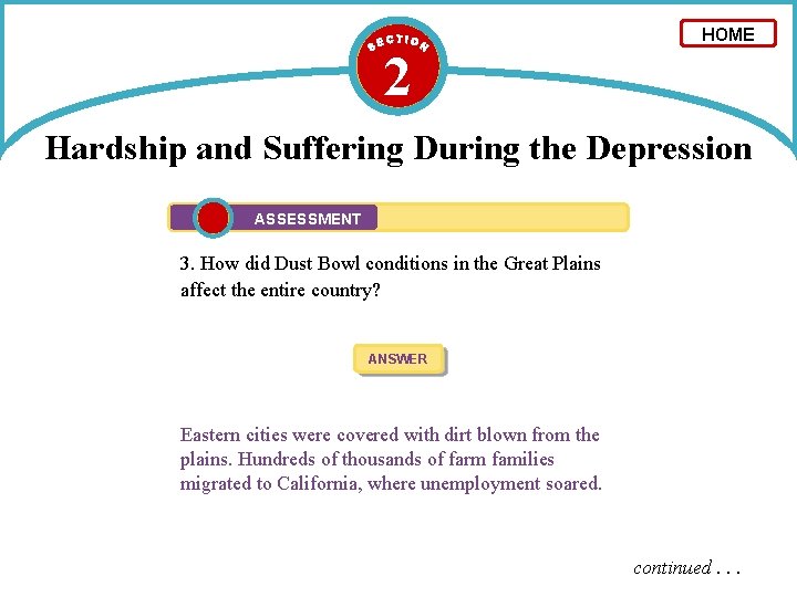 2 HOME Hardship and Suffering During the Depression ASSESSMENT 3. How did Dust Bowl