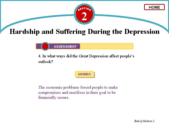 HOME 2 Hardship and Suffering During the Depression ASSESSMENT 4. In what ways did