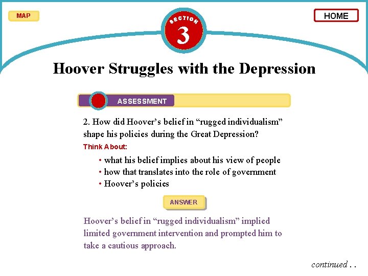 HOME MAP 3 Hoover Struggles with the Depression ASSESSMENT 2. How did Hoover’s belief