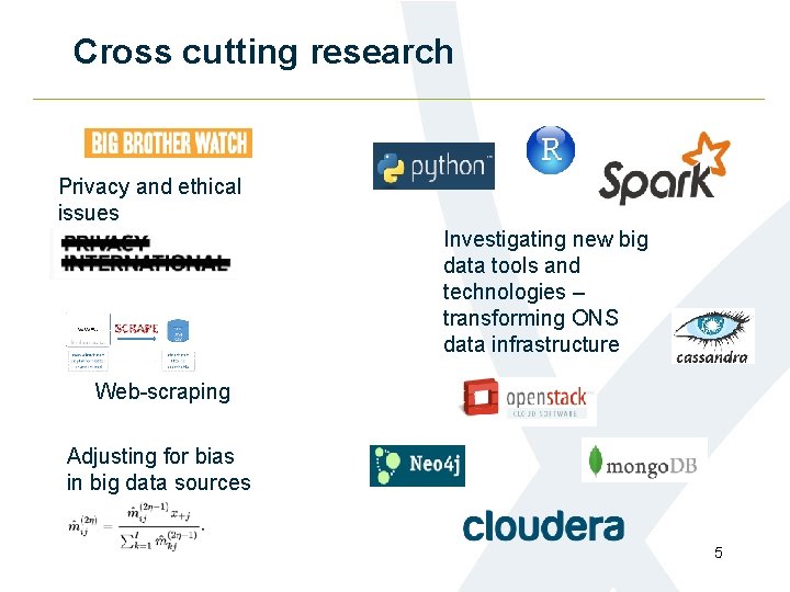 Cross cutting research Privacy and ethical issues Investigating new big data tools and technologies