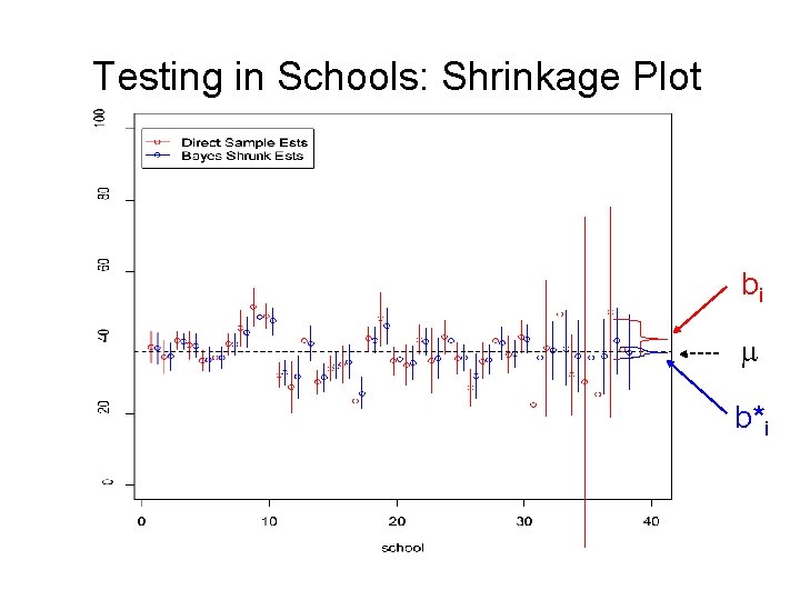 Testing in Schools: Shrinkage Plot bi b*i 