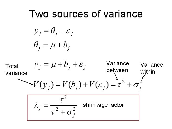 Two sources of variance Total variance Variance between shrinkage factor Variance within 