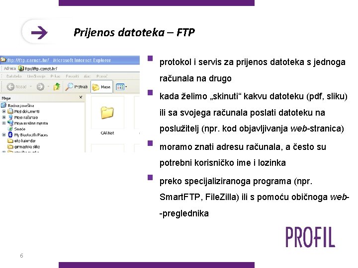 Prijenos datoteka – FTP § protokol i servis za prijenos datoteka s jednoga računala