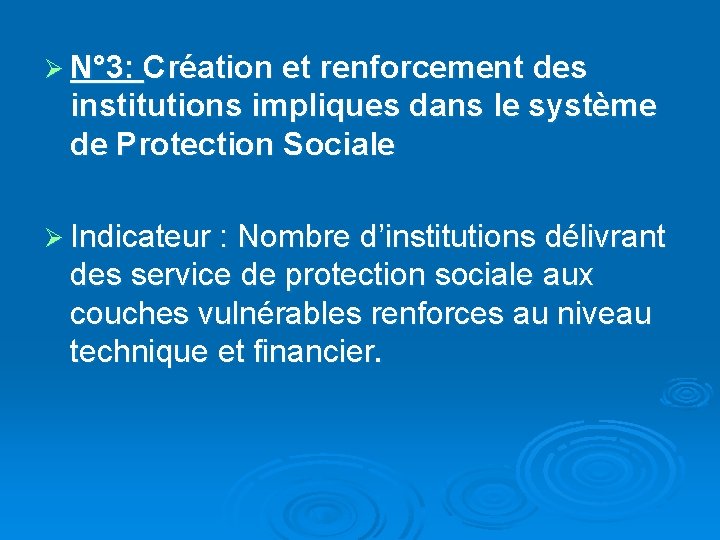 Ø N° 3: Création et renforcement des institutions impliques dans le système de Protection