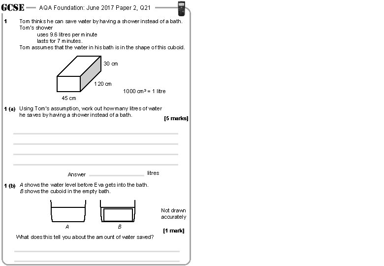AQA Foundation: June 2017 Paper 2, Q 21 1 Tom thinks he can save