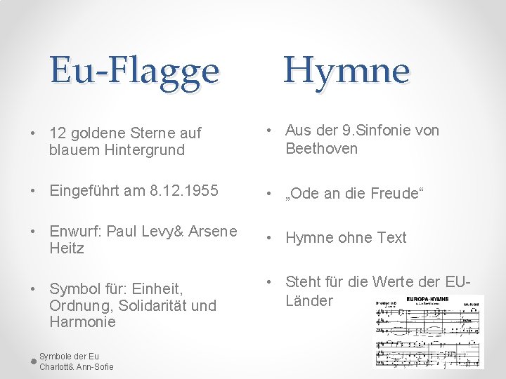 Eu-Flagge Hymne • 12 goldene Sterne auf blauem Hintergrund • Aus der 9. Sinfonie