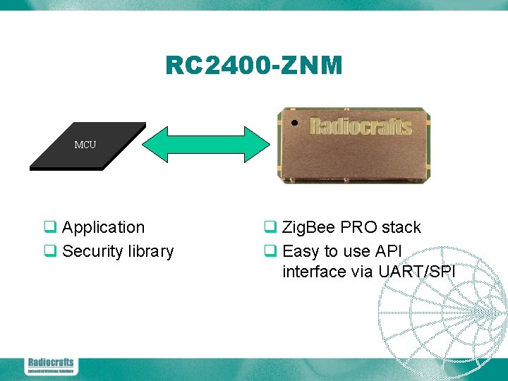 RC 2400 -ZNM MCU q Application q Security library q Zig. Bee PRO stack
