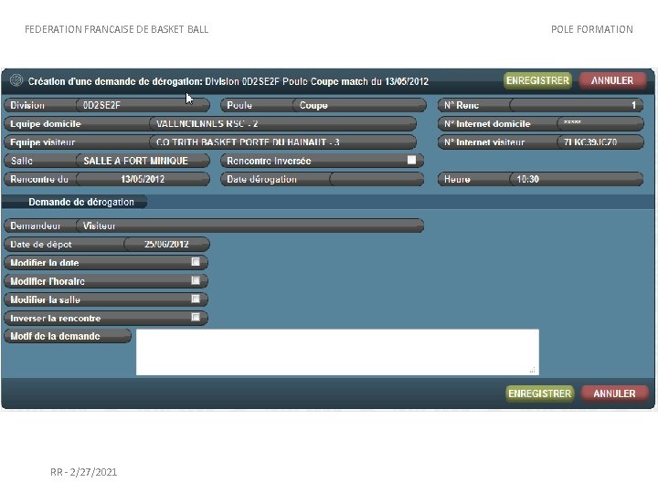 FEDERATION FRANCAISE DE BASKET BALL RR - 2/27/2021 POLE FORMATION 