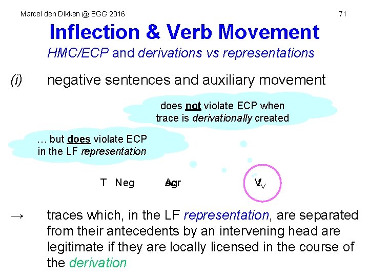Marcel den Dikken @ EGG 2016 71 Inflection & Verb Movement HMC/ECP and derivations