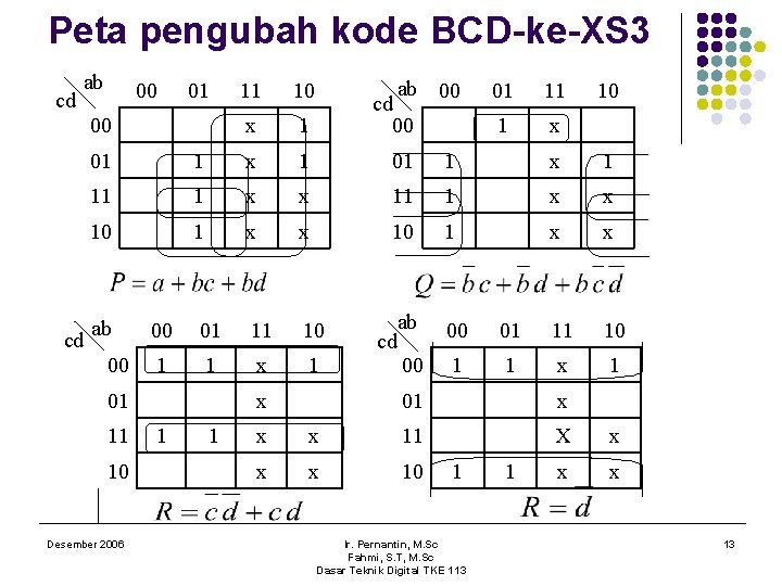 Peta pengubah kode BCD-ke-XS 3 ab 00 cd 01 11 10 x 1 ab
