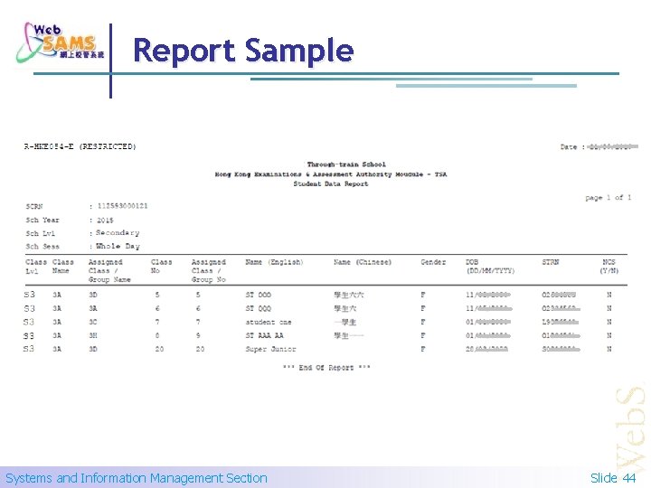Report Sample Systems and Information Management Section Slide 44 