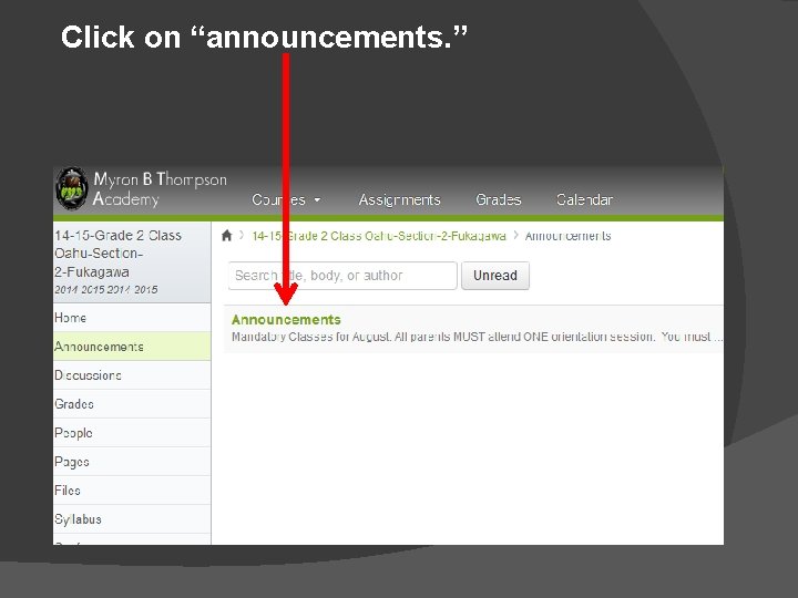 Click on “announcements. ” 